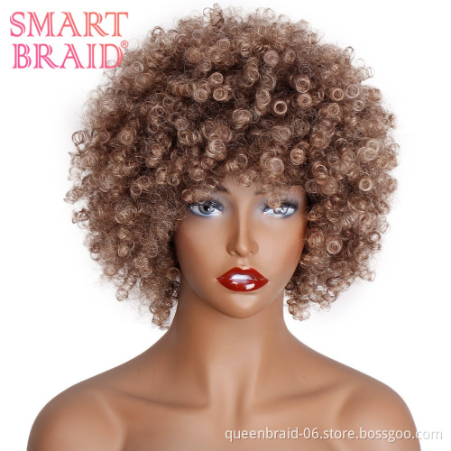 Cheap Synthetic Wholesale Black Afro Kinky Curly Short Bob Wig With Bangs For Black Women Synthetic Hair Wigs